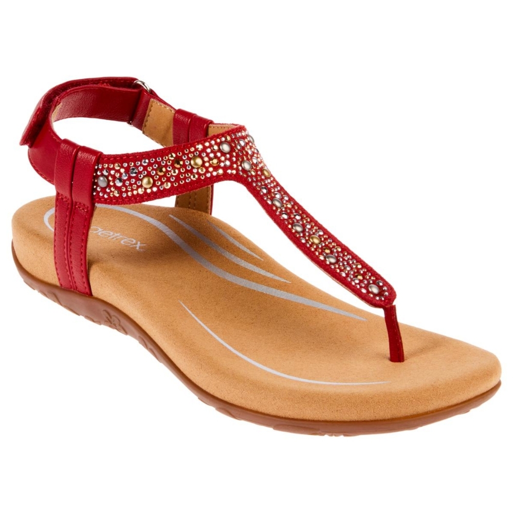 Aetrex Womens LINDSEY Red Studded Sandal Arch Support Memory Foam NEW in Box